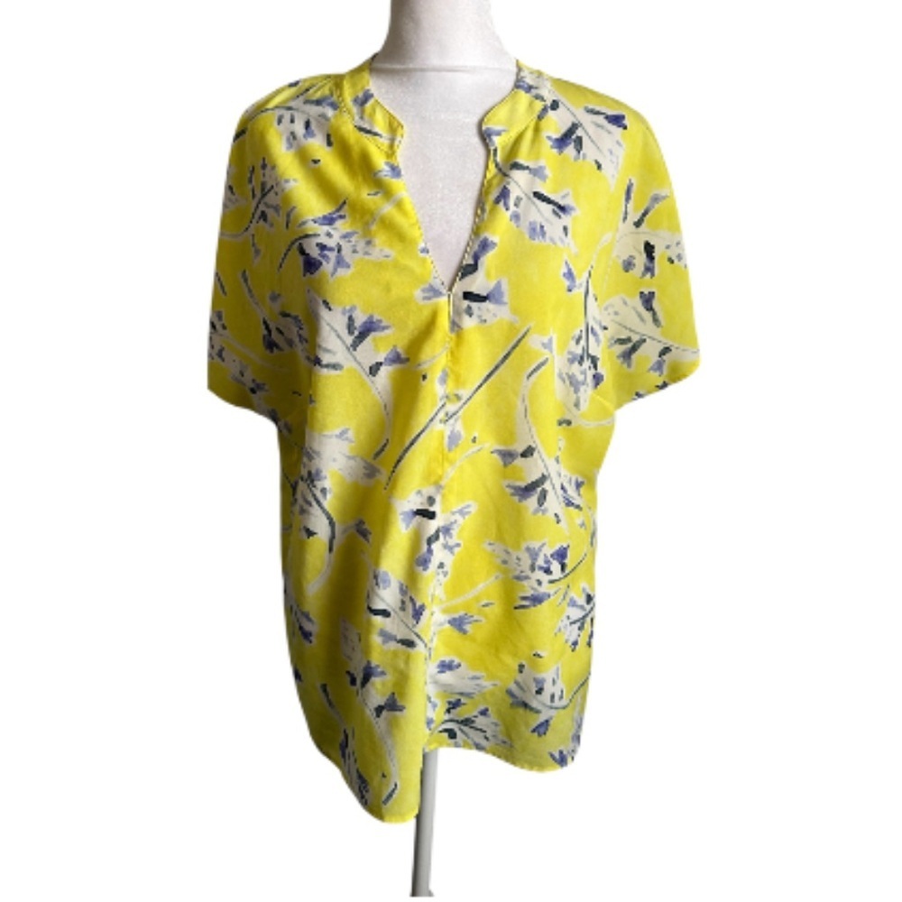 Cabi Yellow Floral Split-Neck Women's Top size M style 5213